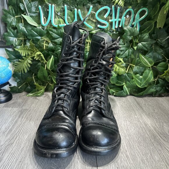 Vintage HH Brand 9 d Airborne Jump Boots 975 Combat Black Leather Lace Up USA main image 4